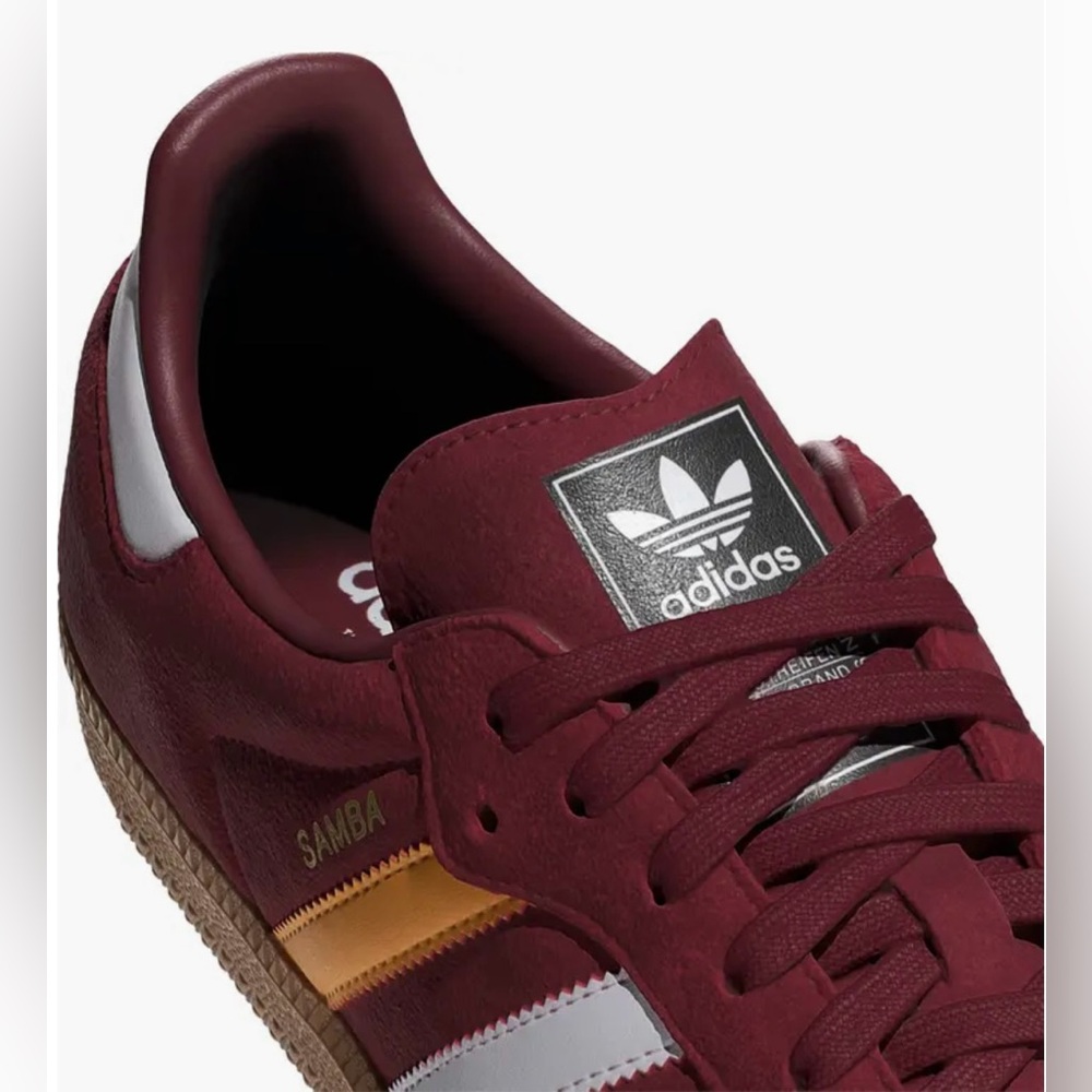 NWT Adidas Samba OG Sneakers Collegiate Burgundy Crew Yellow Men 9/Women 10 - Picture 4 of 14